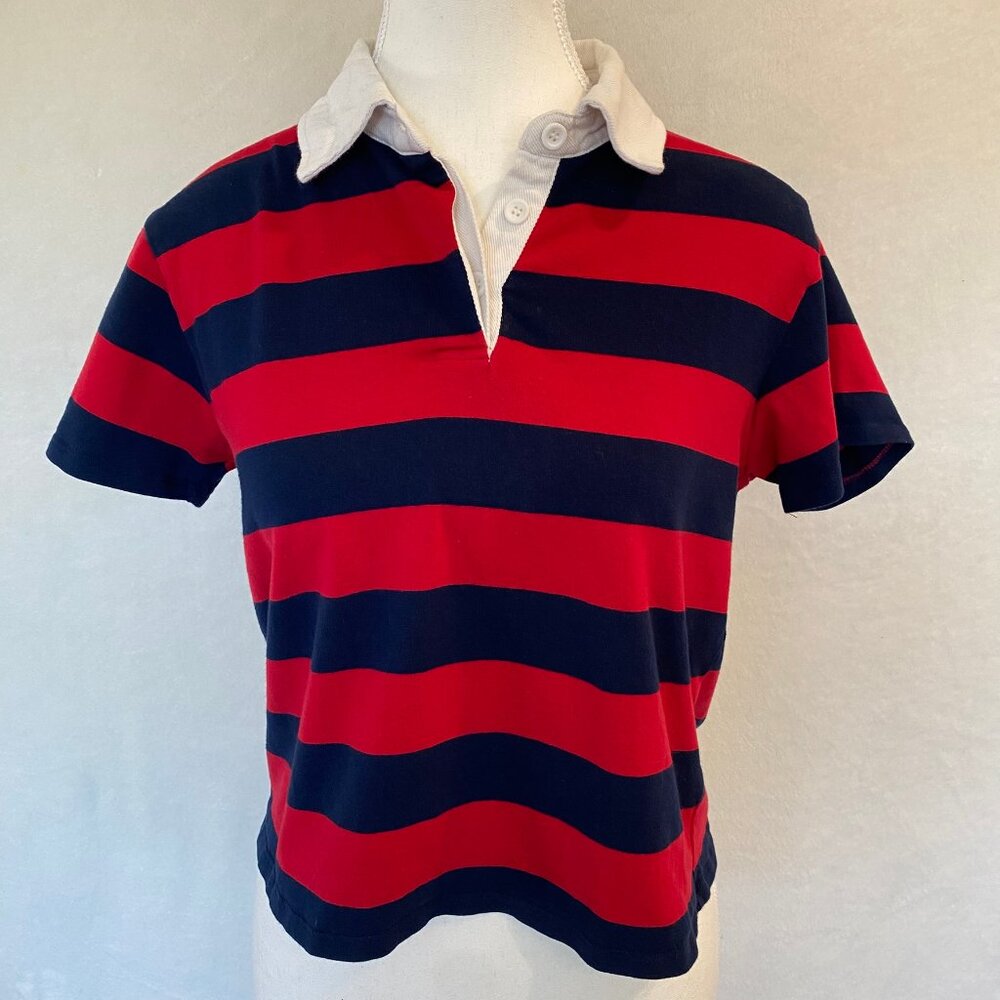 Papaya Crop Top Rugby Short Sleeve Blue and Red. Size Medium (Small)